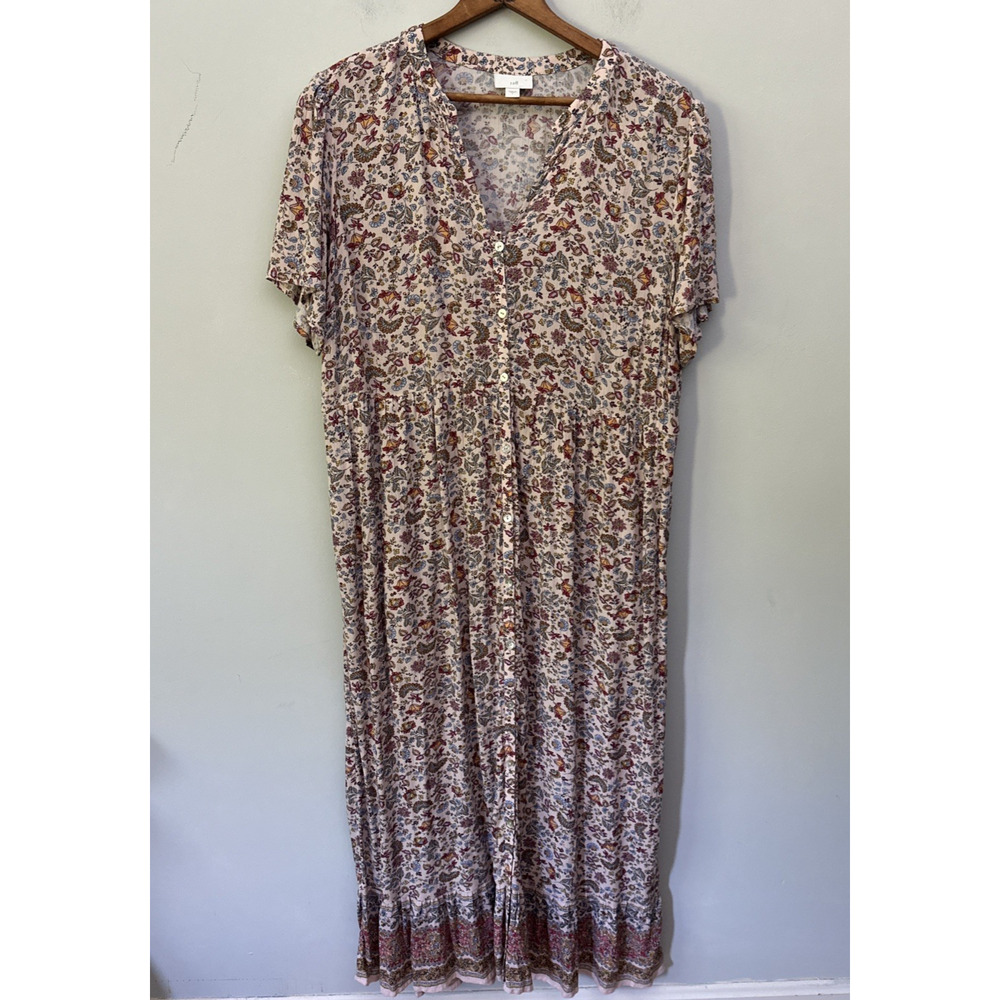 J Jill Maxi Dress Womens Large Beige Micro Floral Shift Earthy Prairie Boho Chic - Picture 2 of 12